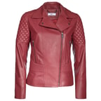 Kırmızı Delma Kadın Deri Biker Mont