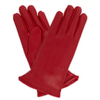 Kırmızı Kadın Dikiş Detaylı Deri Eldiven