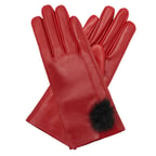 Kırmızı Kadın Kürk Detaylı Deri Eldiven