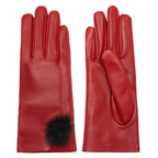 Kırmızı Kadın Kürk Detaylı Deri Eldiven