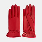 Kırmızı Kadın Örgülü Deri Eldiven