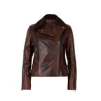 Klavine Kahve Kürk Yakalı Kadın Deri Ceket