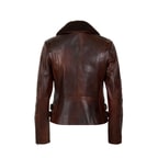 Klavine Kahve Kürk Yakalı Kadın Deri Ceket