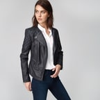 Lacivert Adonita Kadın Deri Mont