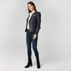 Lacivert Adonita Kadın Deri Mont