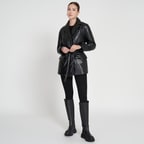 Lena Siyah Kadın Puffer Deri Kaban