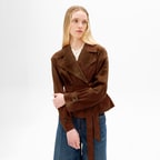 Limited Edition Kadın Taba Belden Bağlamalı Süet Kısa Trençkot