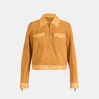 Limited Edition Kadın Turuncu Deri Detaylı Fermuarlı Süet Ceket