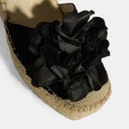Limited Edition Siyah Kadın Çiçek Aksesuarlı Jüt Bağcıklı Dolgu Topuklu Süet Espadril