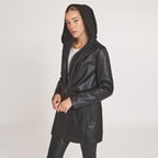 Lizzy Kapüşonlu Kadın Deri Mont