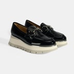 Luca Grossi Kadın Siyah Kalın Topuklu Slip-On Rugan Loafer