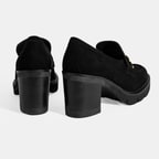 Luca Grossi Kadın Siyah Toka Aksesuarlı Topuklu Süet Loafer