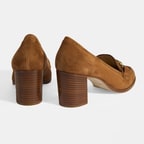 Luca Grossi Kadın Taba Metal Aksesuarlı Süet Topuklu Loafer