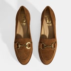 Luca Grossi Kadın Taba Metal Aksesuarlı Süet Topuklu Loafer