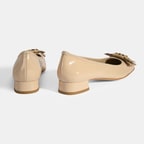 Luca Grossi Kadın Ten Metal Aksesuarlı Rugan Babet