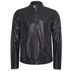 Luigi Siyah Erkek Deri Kapüşonlu Mont