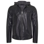 Luigi Siyah Erkek Deri Kapüşonlu Mont