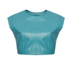 Luna Turkuaz Kadın Kroko Baskılı Deri Crop Top
