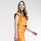 Luna Turuncu Kadın Kroko Baskılı Deri Crop Top