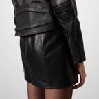 Meline Kahve Kadın Deri Biker Ceket