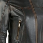 Meline Kahve Kadın Deri Biker Ceket