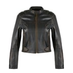 Meline Kahve Kadın Deri Biker Ceket