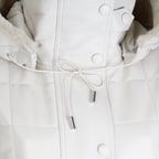 Mita Krem Kadın Kapüşonlu Deri Puffer Kaban