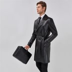 Montay Erkek Deri Uzun Trençkot