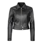 Ninfe Vintage Siyah Kadın Streç Deri Ceket