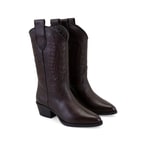 Noa Kahve Kadın Desenli Deri Kovboy Çizmesi