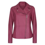 Rania Fuşya Kadın Vintage Deri Biker Ceket