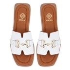 Riana Beyaz Kadın Toka Aksesuarlı Deri Terlik