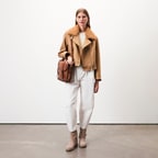 Rigella Kahve Yakası Kürklü Kadın Biker Ceket