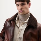 Safira Kahve Erkek Kürk Yakalı Deri Ceket