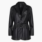 Sarafina Siyah Kadın Oversize Blazer Deri Ceket