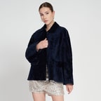 Sarah Mavi Kadın Kürk Kaban