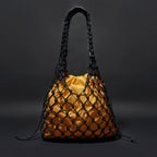 Sarı El Emeği Örgü Deri Çanta