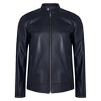 Selino Lacivert Erkek Kapüşonlü Deri Mont