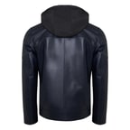 Selino Lacivert Erkek Kapüşonlü Deri Mont