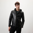 Selino Siyah Erkek Kapüşonlü Deri Mont