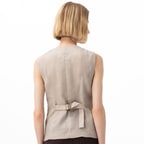 Siena Bej Kadın Deri Keten Yelek/Bluz