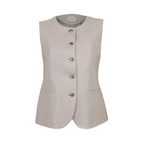 Siena Bej Kadın Deri Keten Yelek/Bluz