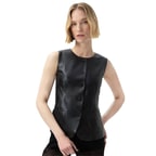 Siena Siyah Kadın Deri Keten Yelek/Bluz