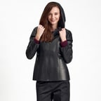 Siyah Dayra Kadın Deri Mont