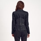 Siyah Deri Detaylı Kadın Ceket