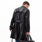 Siyah Erkek Deri Trençkot