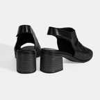 Siyah Kadın Cırt Cırtlı Deri Sandalet