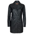 Siyah Kadın Deri Trençkot