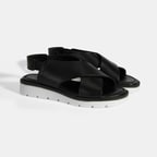 Siyah Kadın Lastik Bantlı Deri Sandalet