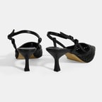 Siyah Kadın Perforeli Slingback Deri Topuklu Ayakkabı